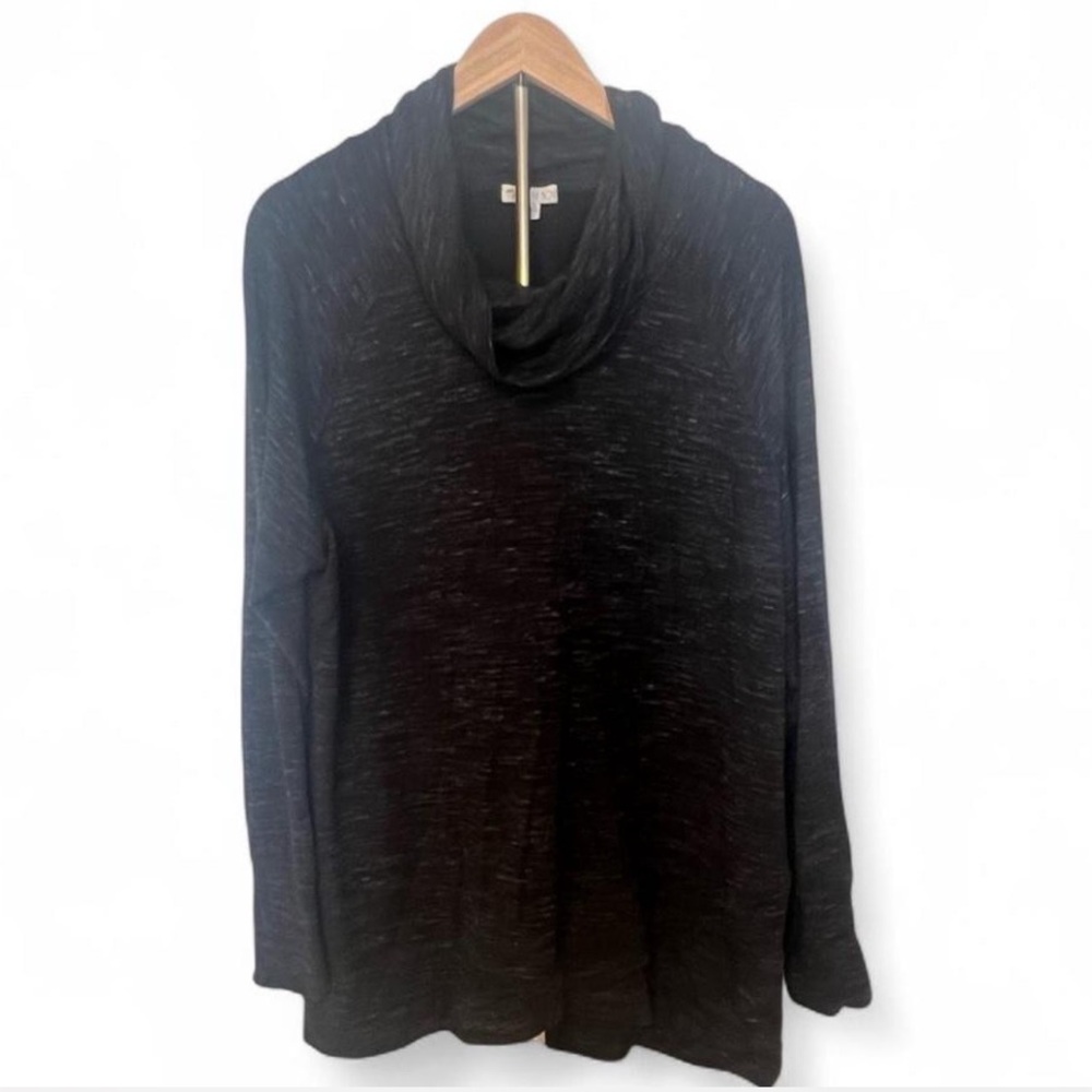 🛍️ 3/$15 Elaine Rose Black Marled Cowlneck Tunic Top 1X